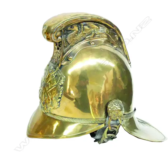 A 19thC brass New Zealand Fire Brigade helmet