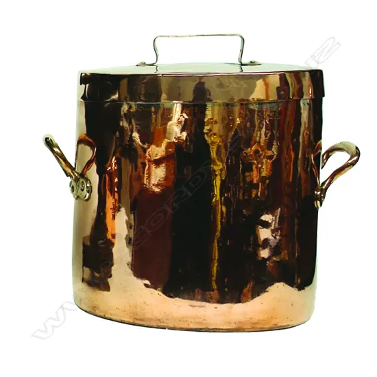 An early Victorian copper lidded cooking pot