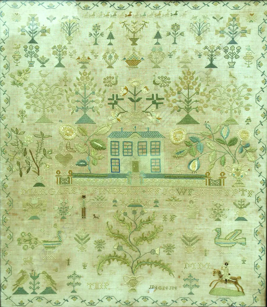 A Geo.III fine and large silk thread sampler Image 1++