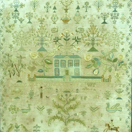 A Geo.III fine and large silk thread sampler