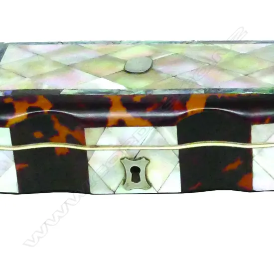 A good 19thC tortoiseshell and mother of pearl  vanity box