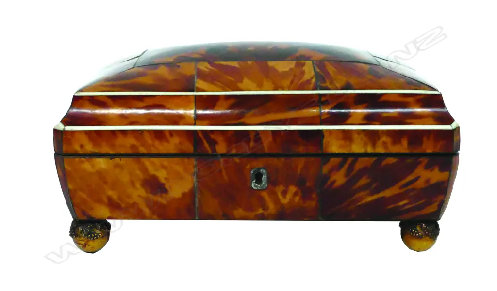 A rare Geo.III quality tortoiseshell fitted sewing box Image 1++