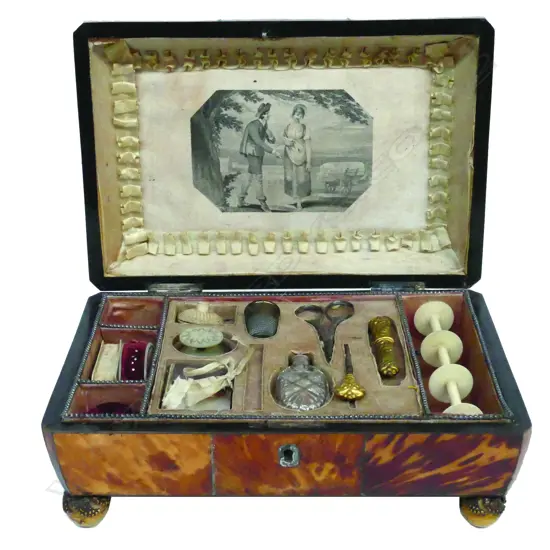 A rare Geo.III quality tortoiseshell fitted sewing box