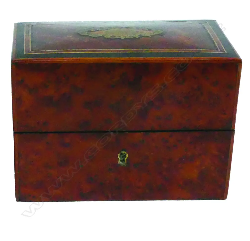 A Victorian amboyna wood small rectangular two tantalus box Image 1++