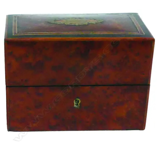 A Victorian amboyna wood small rectangular two tantalus box