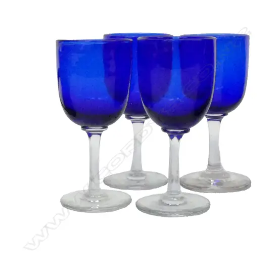 Four Victorian Bristol blue bold wine glasses