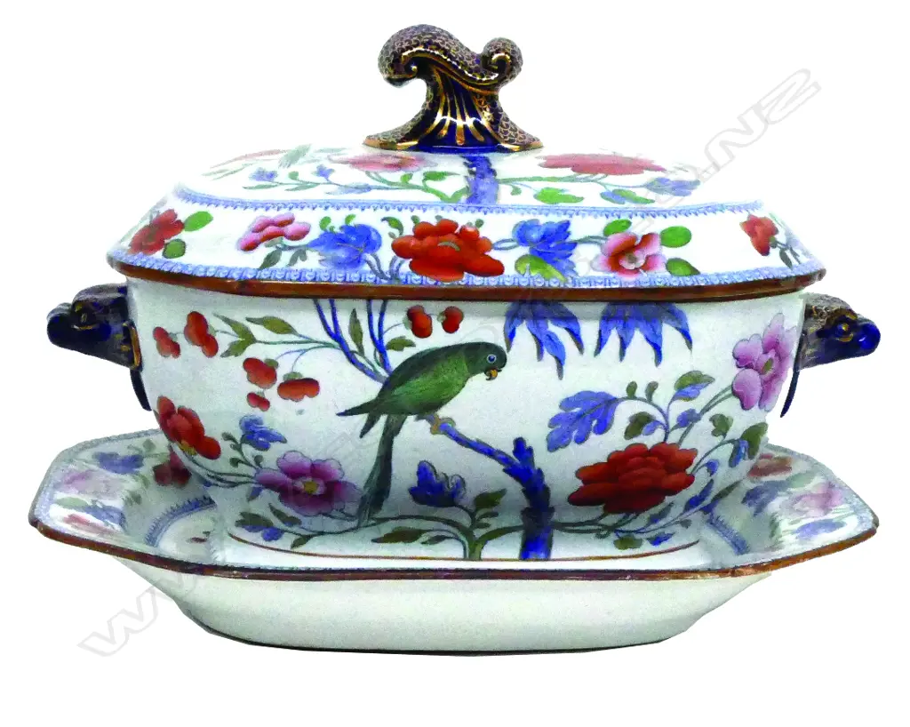 A Victorian 'Stone China' highly decorative soup tureen on stand Image 1++