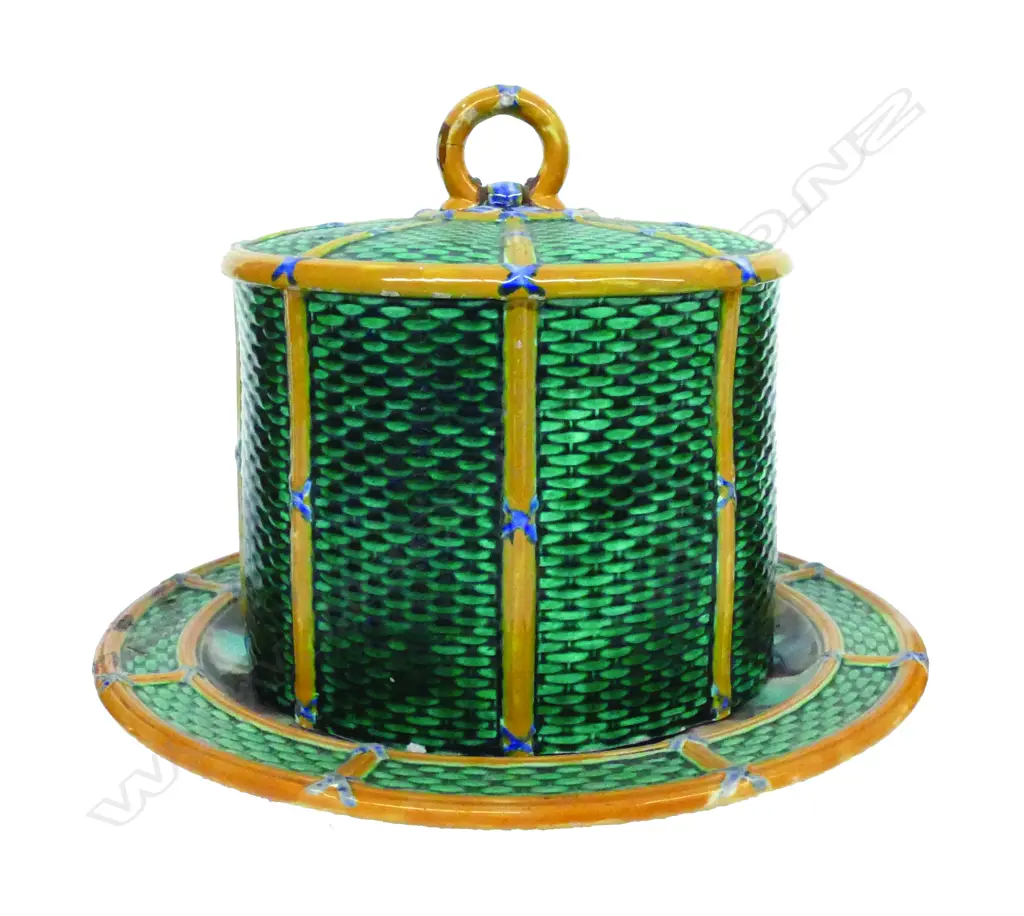 A Victorian Majolica cheese dome and tray Image 1++