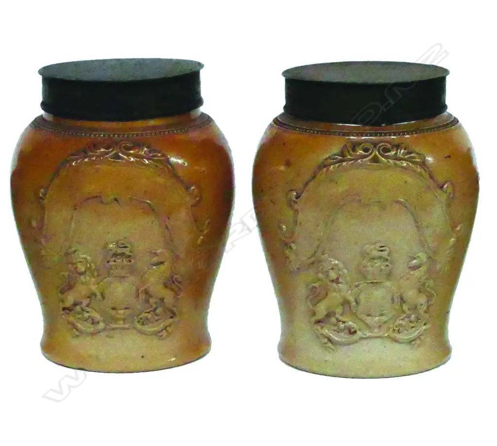 A pair of Victorian salt-glazed stoneware drug jars Image 1++
