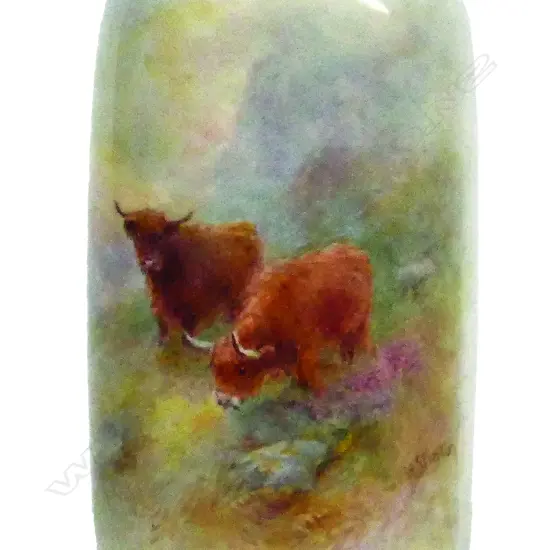 A mid-20thC Royal Worcester Highland Cattle vase by Stinton