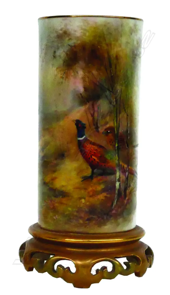 An early 20thC Royal Worcester James Stinton Pheasant painted vase Image 1++
