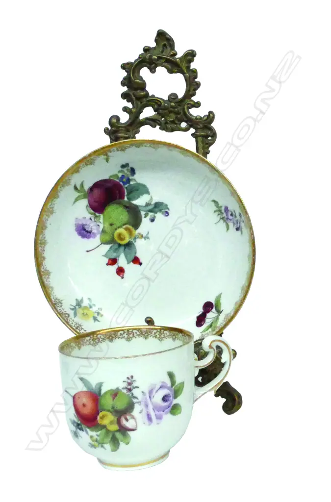 A 19thC Meissen fruit decorated cup and saucer Image 1++