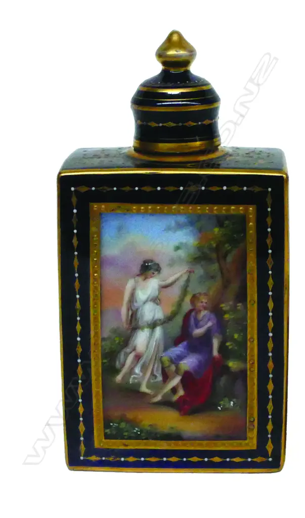 An old Berlin hand-painted porcelain tea caddy Image 1++