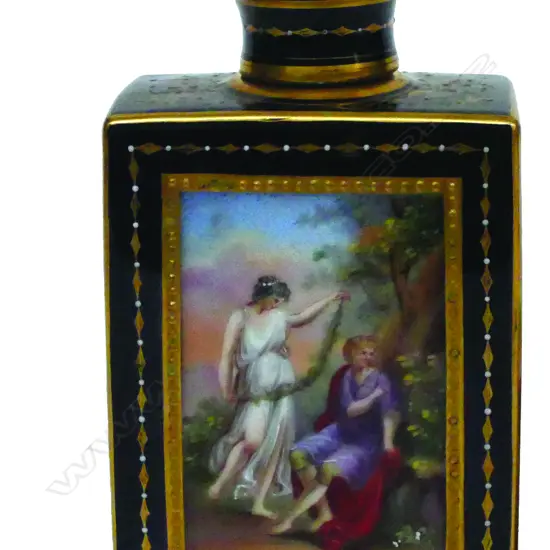 An old Berlin hand-painted porcelain tea caddy