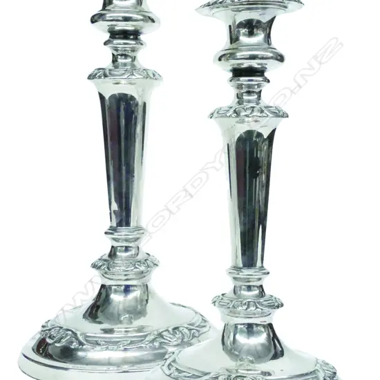 A pair of mid-19thC Sheffield plate candlesticks