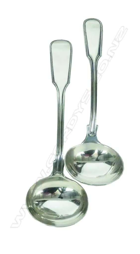 (744) 2 FIDDL&THRD SILV SAUCE LADLES, LDN1919,1866 Image 1++