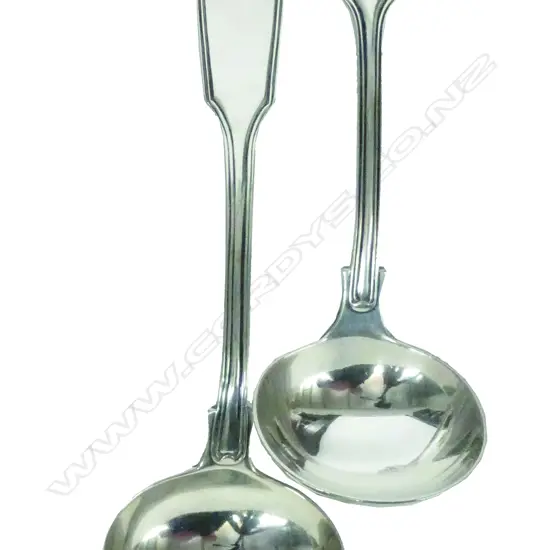 (744) 2 FIDDL&THRD SILV SAUCE LADLES, LDN1919,1866