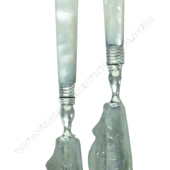 Two Victorian silver and mother of pearl butter knives