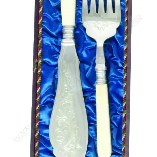 A pair of Edward silver plated and ivory handled fish servers