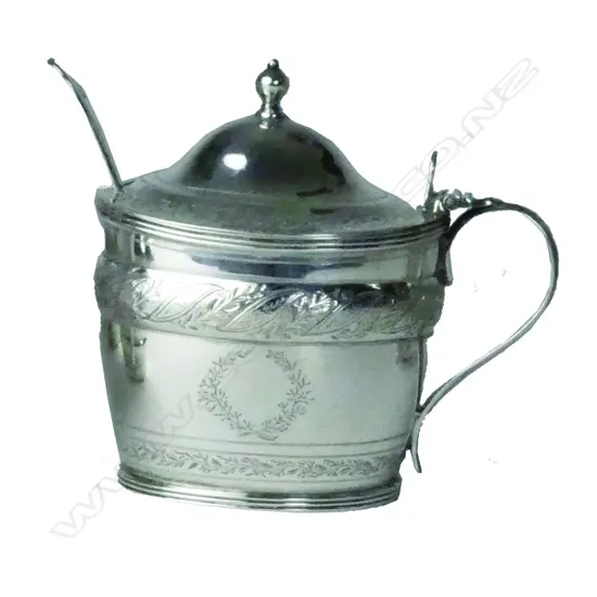 An early 20thC silver hinge lid mustard pot
