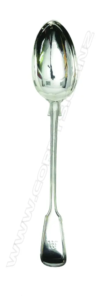 A Victorian heavy silver double struck fiddle and thread serving spoon. London 1864 by Chawner & Co. Length 307 Image 1++