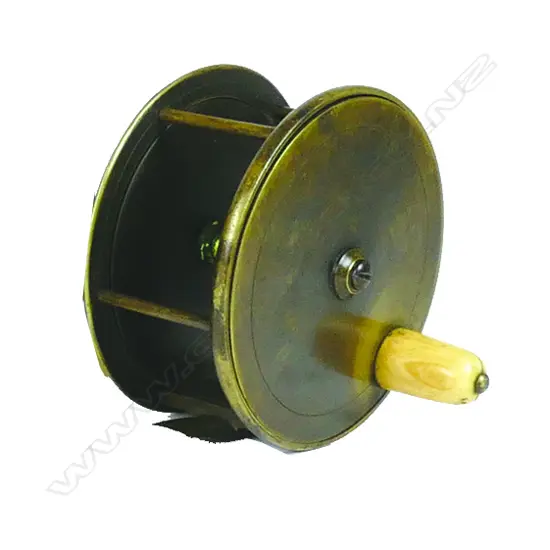 A large 4¼" brass salmon reel