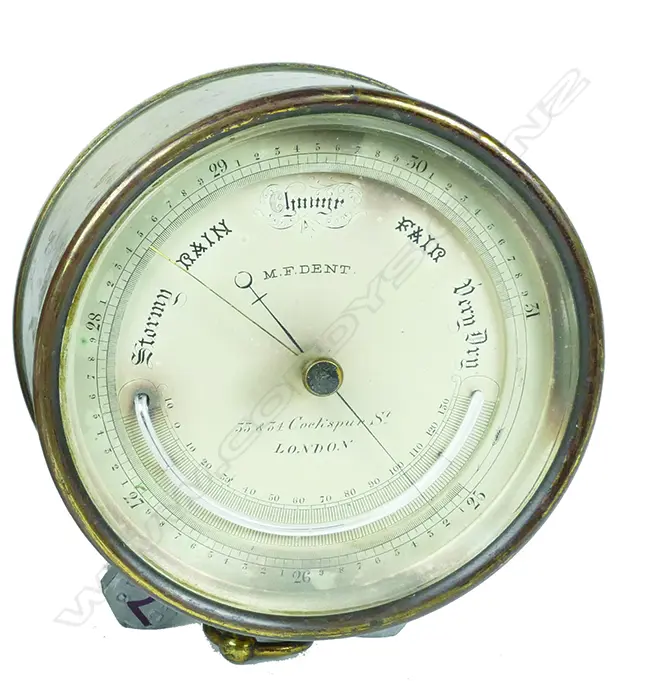 An early 20thC M.F. Dent of London brass cased circular hanging barometer Image 1++