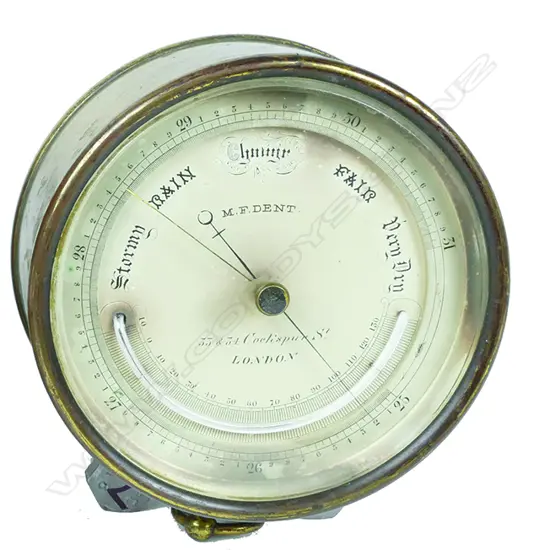 An early 20thC M.F. Dent of London brass cased circular hanging barometer