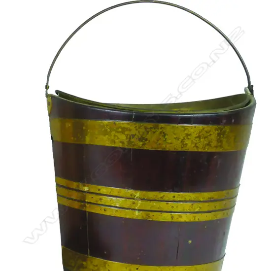 A brass bound coopered mahogany pail
