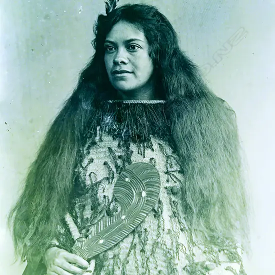 A full size glass plate negative portrait of a Maori woman