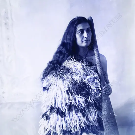 A full size glass plate negative portrait of a Maori woman
