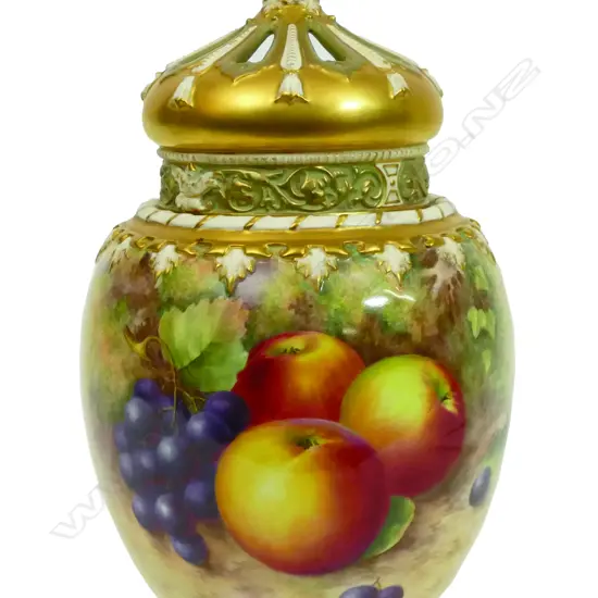 An impressive Royal Worcester pot pourri and cover painted by Harry Ayrton