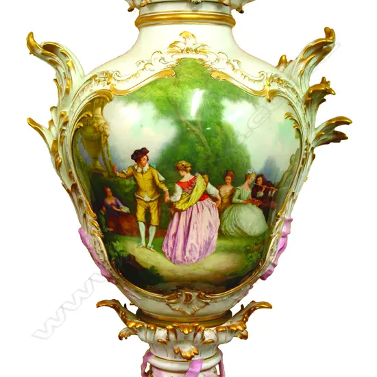 A large rare and impressive German 19thC Berlin KPM Exhibition urn vase with cover