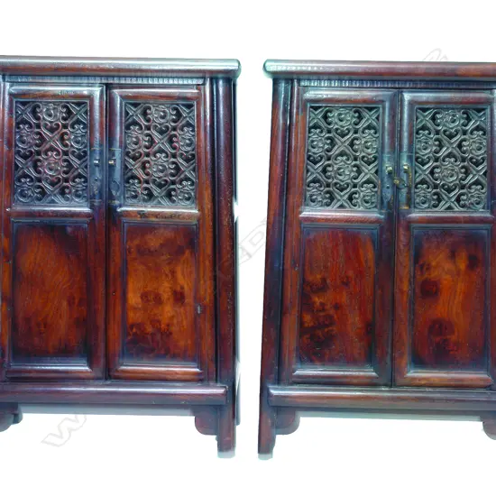 A pair of Chinese elm small cabinets