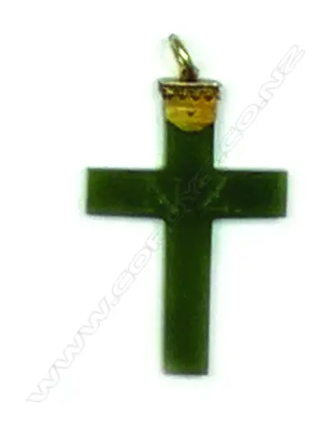 A colonial 9ct gold and greenstone cross Image 1++