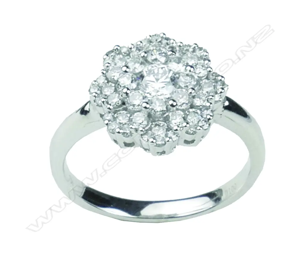 A modern lady's 18ct. white gold and diamond cluster ring Image 1++