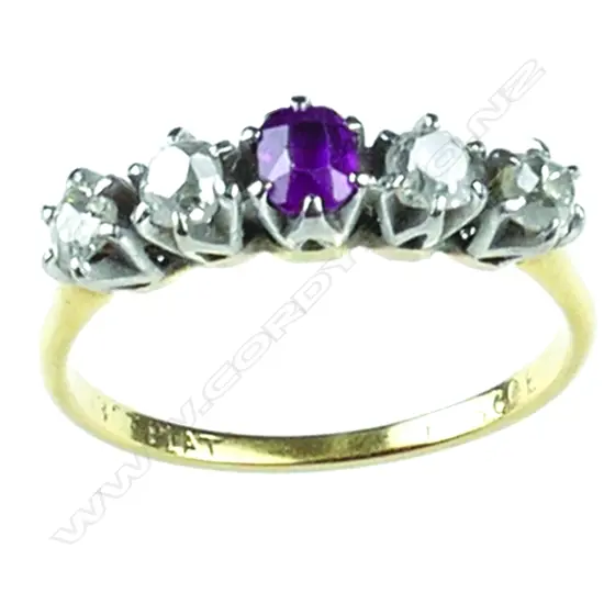 An estate lady's 18ct. yellow gold ruby and diamond ring