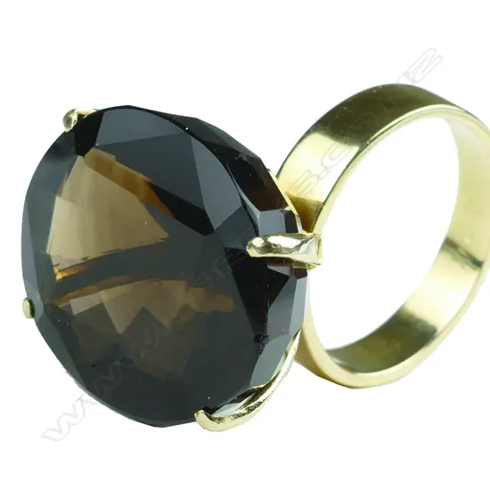 A c.1970s 14ct. yellow gold and smoky quartz ring