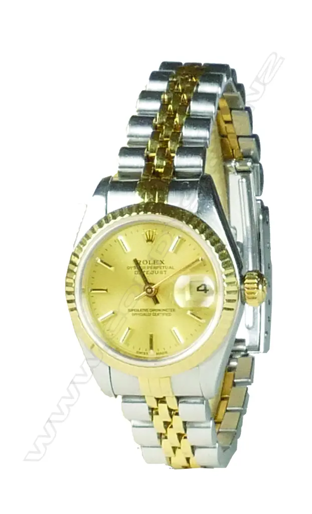 An 18ct. gold and stainless steel lady's Rolex Oyster perpetual datejust wristwatch Image 1++