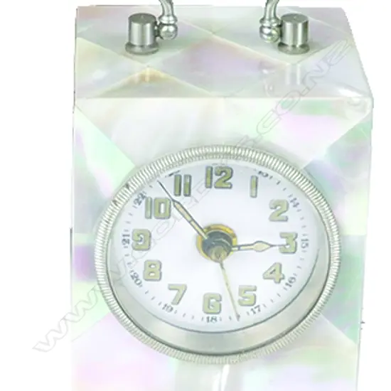 A small 19thC mother-of-pearl carriage clock