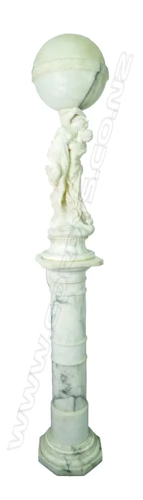 A late 19thC Italian alabaster statuette lamp on column stand Image 1++