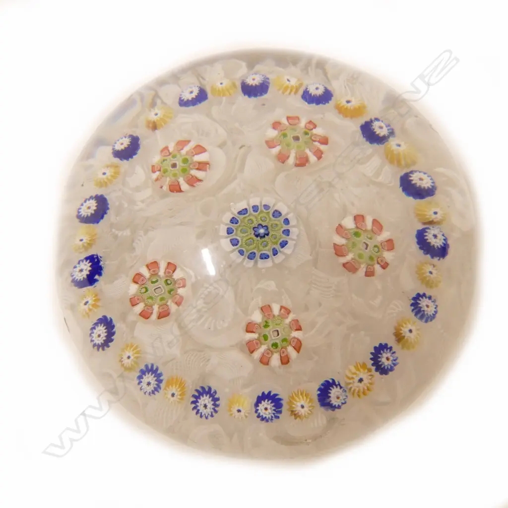 A 19thC attributed Clichy or Baccarat millefiori and latticino glass paperweight Image 1++