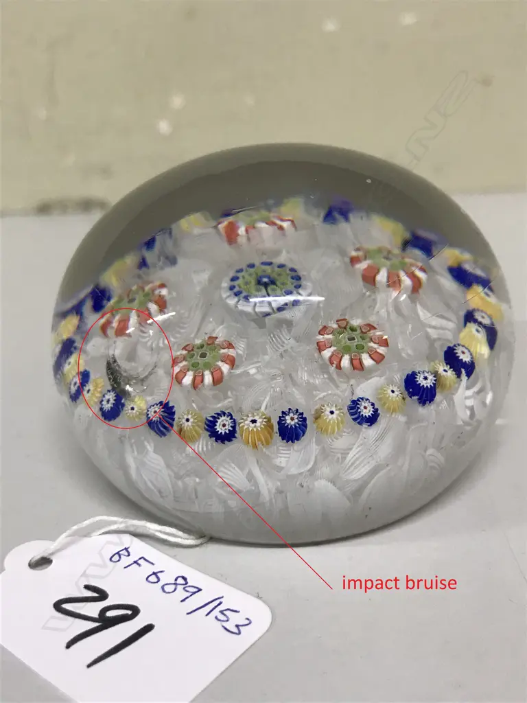 A 19thC attributed Clichy or Baccarat millefiori and latticino glass paperweight Image 1++