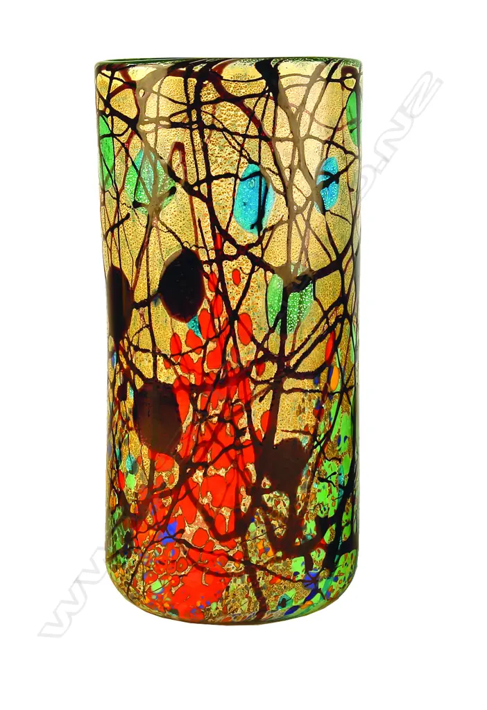 A large studio art glass vase of cylindrical form and oval section Image 1++