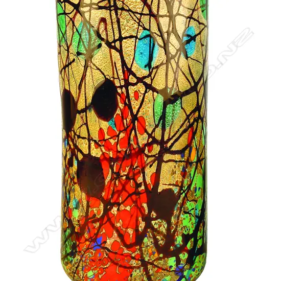 A large studio art glass vase of cylindrical form and oval section