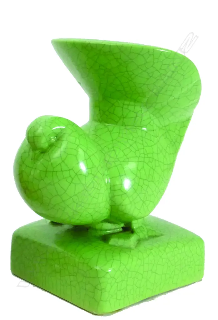 A French Art Deco green crackle graze pigeon in the manner of Charles Lemanceau for Primavera Image 1++