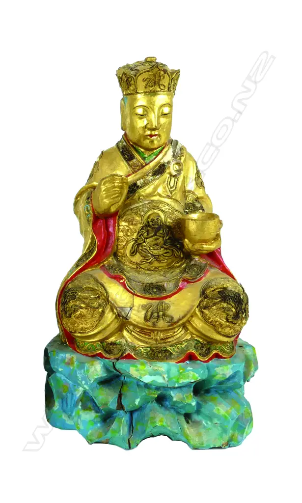 A Chinese carved and gilded wooden Buddhist figure Image 1++