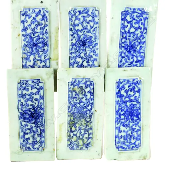 A set of six antique Chinese blue and white small rectangular panels