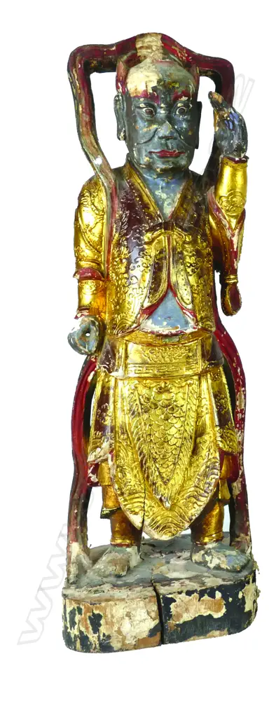 An Chinese carved wood temple guardian figure Image 1++