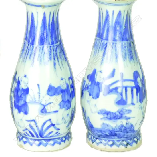 A pair of Chinese porcelain blue and white wall vases